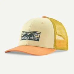 Patagonia Kids Trucker Hat - Organic Cotton & Recycled PET -Sportswear Shop kids trucker hat organic cotton recycled pet headwear patagonia boardshort logo tones buttercup yellow 305696