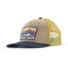 Patagonia Kids Trucker Hat - Organic Cotton & Recycled PET -Sportswear Shop kids trucker hat organic cotton recycled pet headwear patagonia ridge rise stripe oar tan 210891