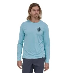 Patagonia M's Long-Sleeved Capilene® Cool Daily Graphic Shirt - Recycled Polyester -Sportswear Shop long sleeved capilener cool daily graphic shirt recycled polyester shirt patagonia how to save fin blue x dye s 993146
