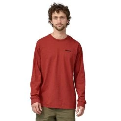 Patagonia M's Long-Sleeved P-6 Logo Responsibili-Tee® - Recycled Polyester -Sportswear Shop ms long sleeved p 6 logo responsibili teer recycled polyester shirt patagonia burl red s 874165