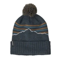Patagonia Powder Town Beanie -100% Recycled Polyester -Sportswear Shop powder town beanie 100 recycled polyester headwear patagonia fitz roy stripe knit smolder blue 911106