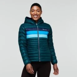 Cotopaxi W's Fuego Down Hooded Jacket - Responsibly Sourced Down -Sportswear Shop ws fuego down hooded jacket responsibly sourced down jacket cotopaxi deep ocean stripes l 846056