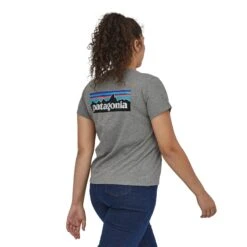 Patagonia W's P-6 Logo Responsibili-Tee - Recycled Cotton & Recycled Polyester -Sportswear Shop ws p 6 logo responsibili tee recycled cotton recycled polyester shirt patagonia 616654