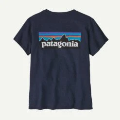 Patagonia W's P-6 Logo Responsibili-Tee - Recycled Cotton & Recycled Polyester -Sportswear Shop ws p 6 logo responsibili tee recycled cotton recycled polyester shirt patagonia new navy xs 435646