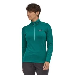 Patagonia W's R1 Daily Zip Neck - Recycled Polyester -Sportswear Shop ws r1 daily zip neck recycled polyester shirt patagonia borealis green light borealis green x dye s 515559