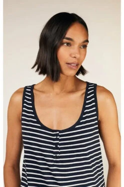 W's Stripe Pyjama Vest - 100% Organic Certified Cotton